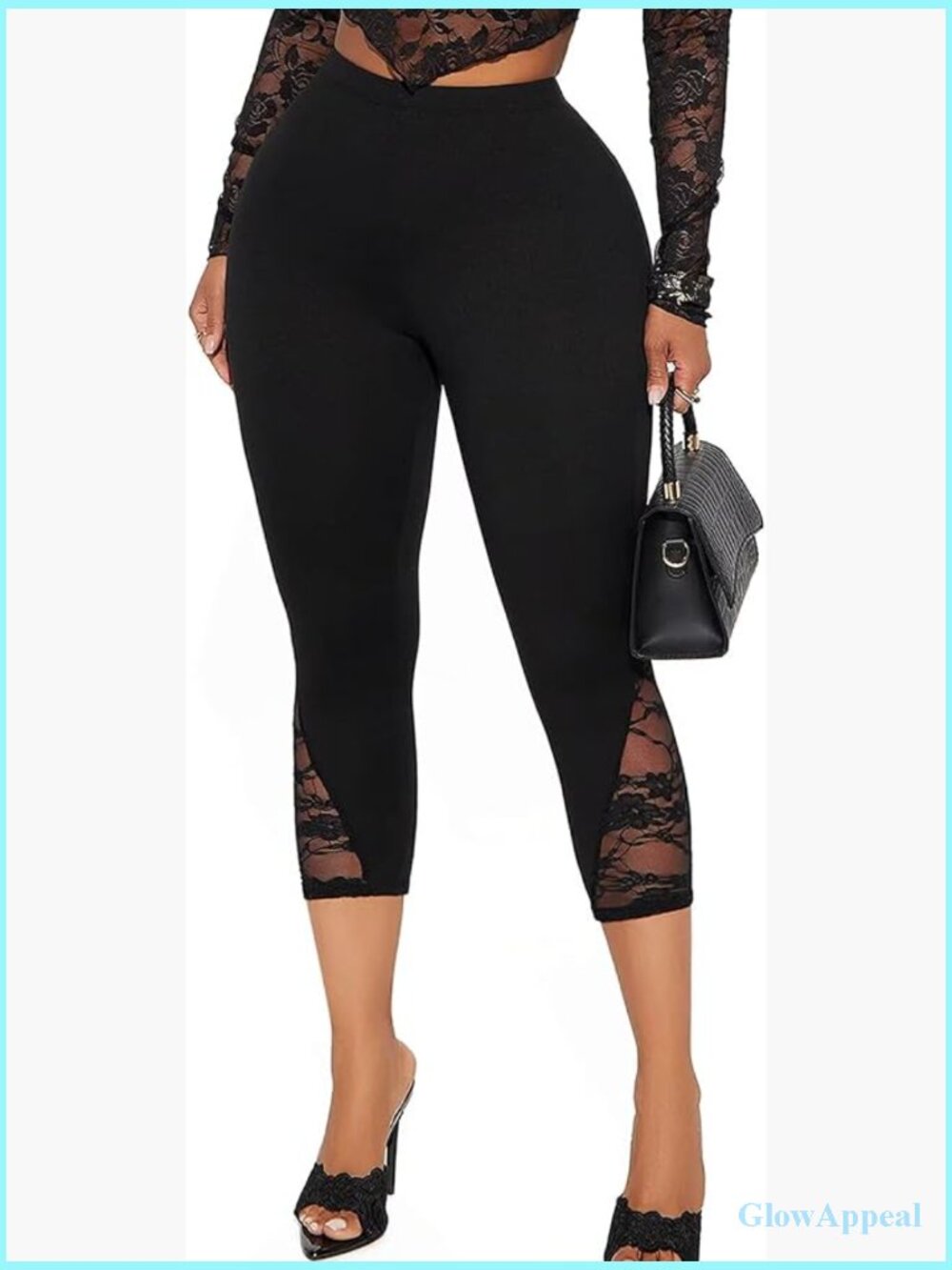 Sexy Lace Mesh Capri Leggings High Rise Cropped 3/4 Length Dressy Going Out